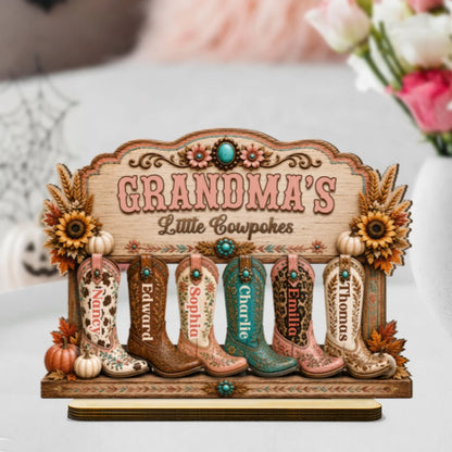 Grandma's Little Cowpokes - Personalized Grandma Wooden Plaque with Custom Names