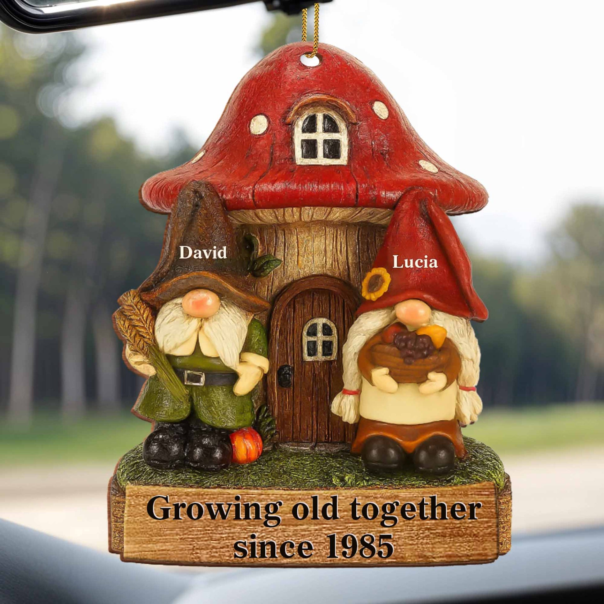 Personalized gnome couple wooden ornament with Growing Old Together printed quote for couples Christmas anniversary gift image 8