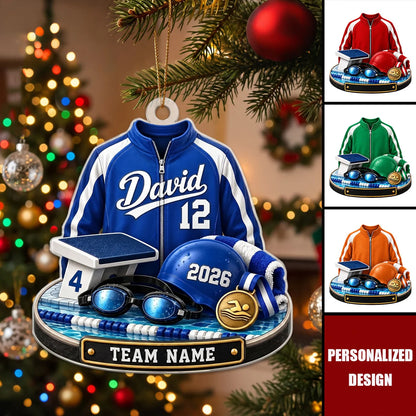 Personalized Swimmer Christmas Ornament - Custom Swim Team Name Acrylic Holiday Gift