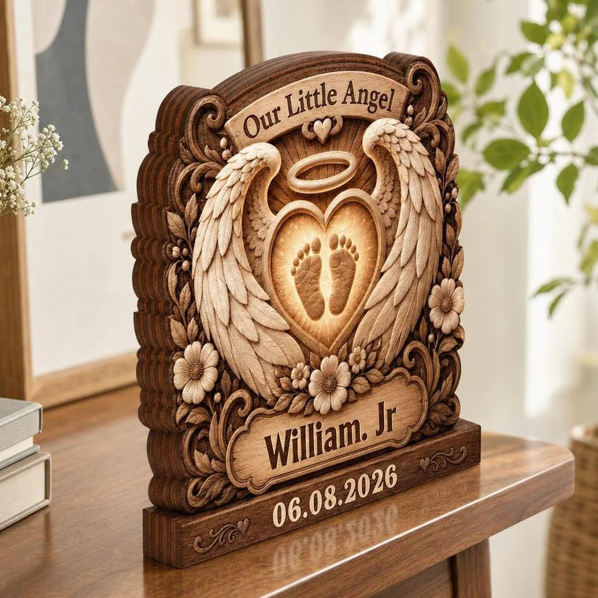 Our Little Angel Personalized Baby Memorial Wooden Block - Custom Name Gift for Parents