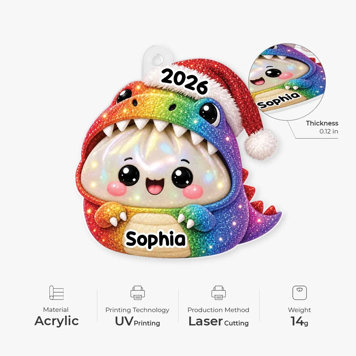 Cute Dinosaur Baozi Dumpling with Custom Name - Personalized Christmas Ornament for Kids and Family