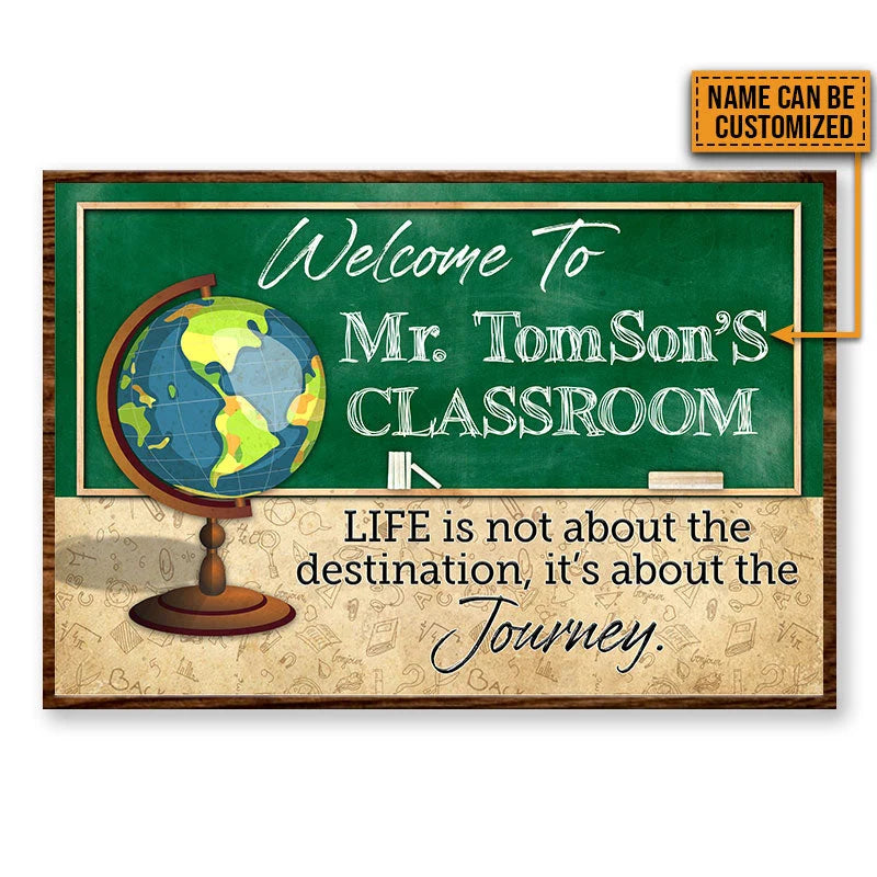 "Life Is About The Journey" Personalized Teacher Classroom Poster / Canvas - Custom Name Wall Art Gift for Teachers
