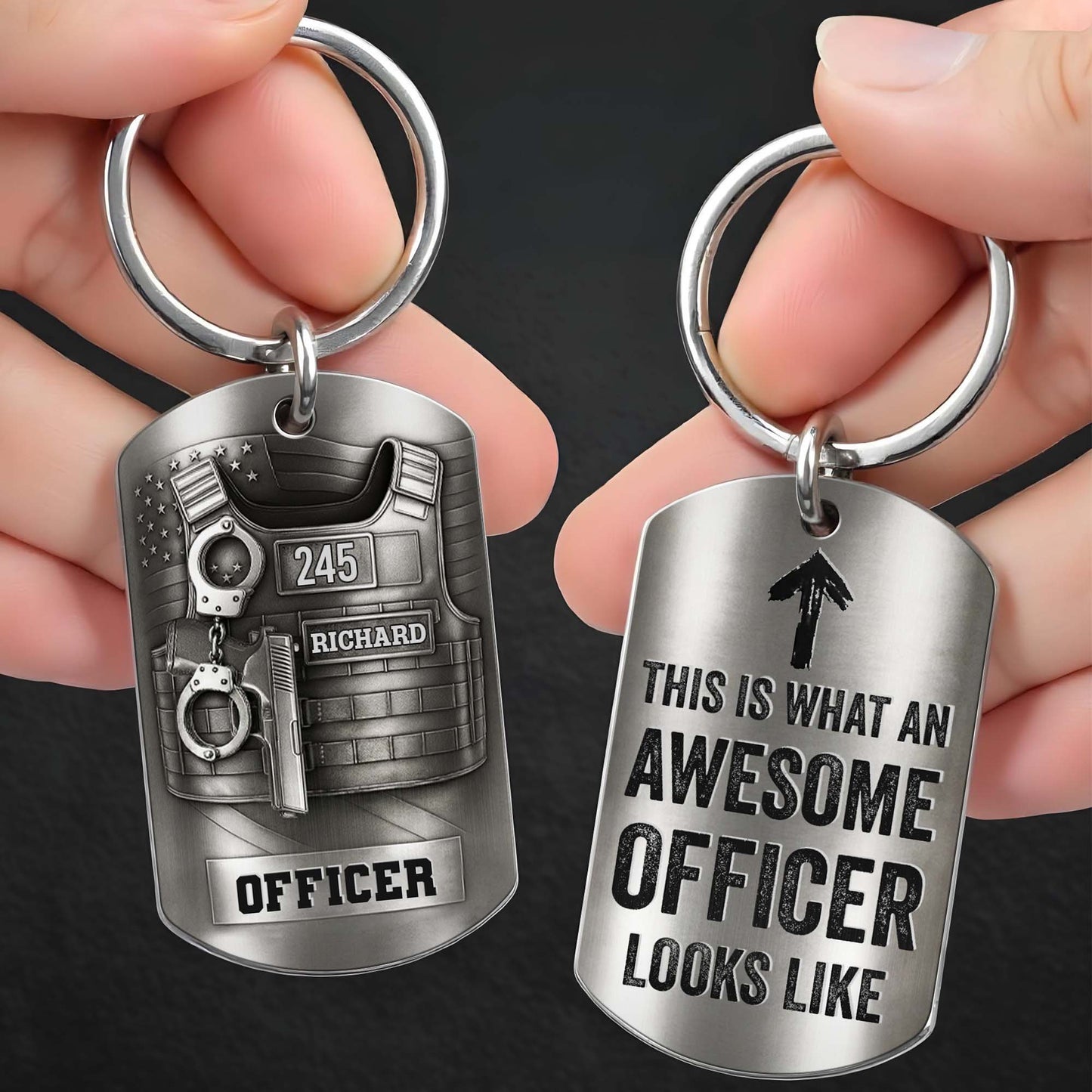 Personalized Police Officer Keychain personalization view for Husband