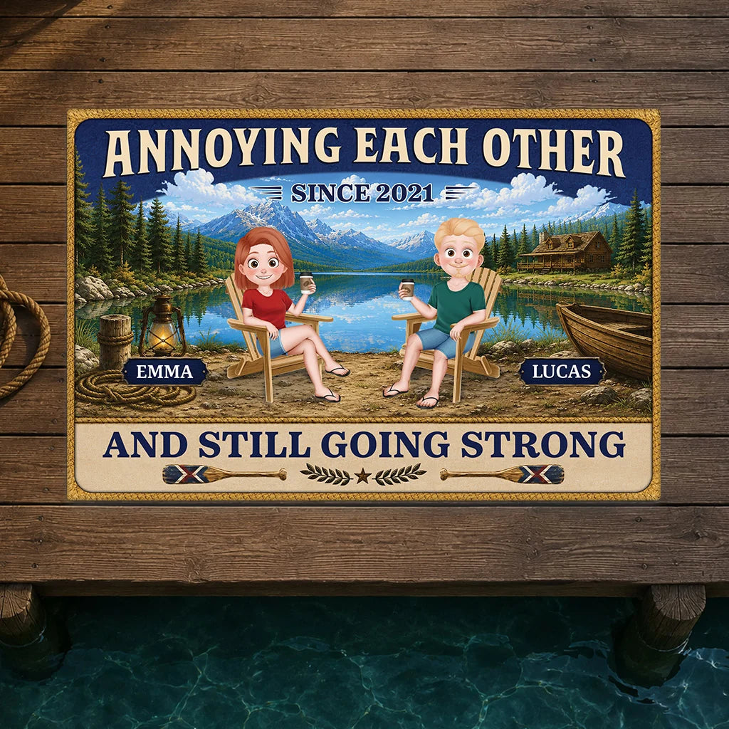 "Annoying Each Other Since" Personalized Couple Doormat - Custom Lake House Decor Gift