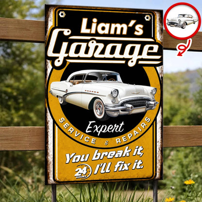 "You Break It I'll Fix It" Personalized Garage Metal Sign - Custom Vintage Car Wall Art Decor