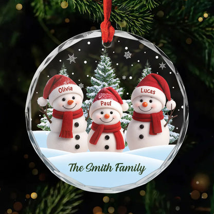 Personalized Family Snowman Glass Ornament - Custom Christmas Keepsake Gift with Names for Holiday Tree