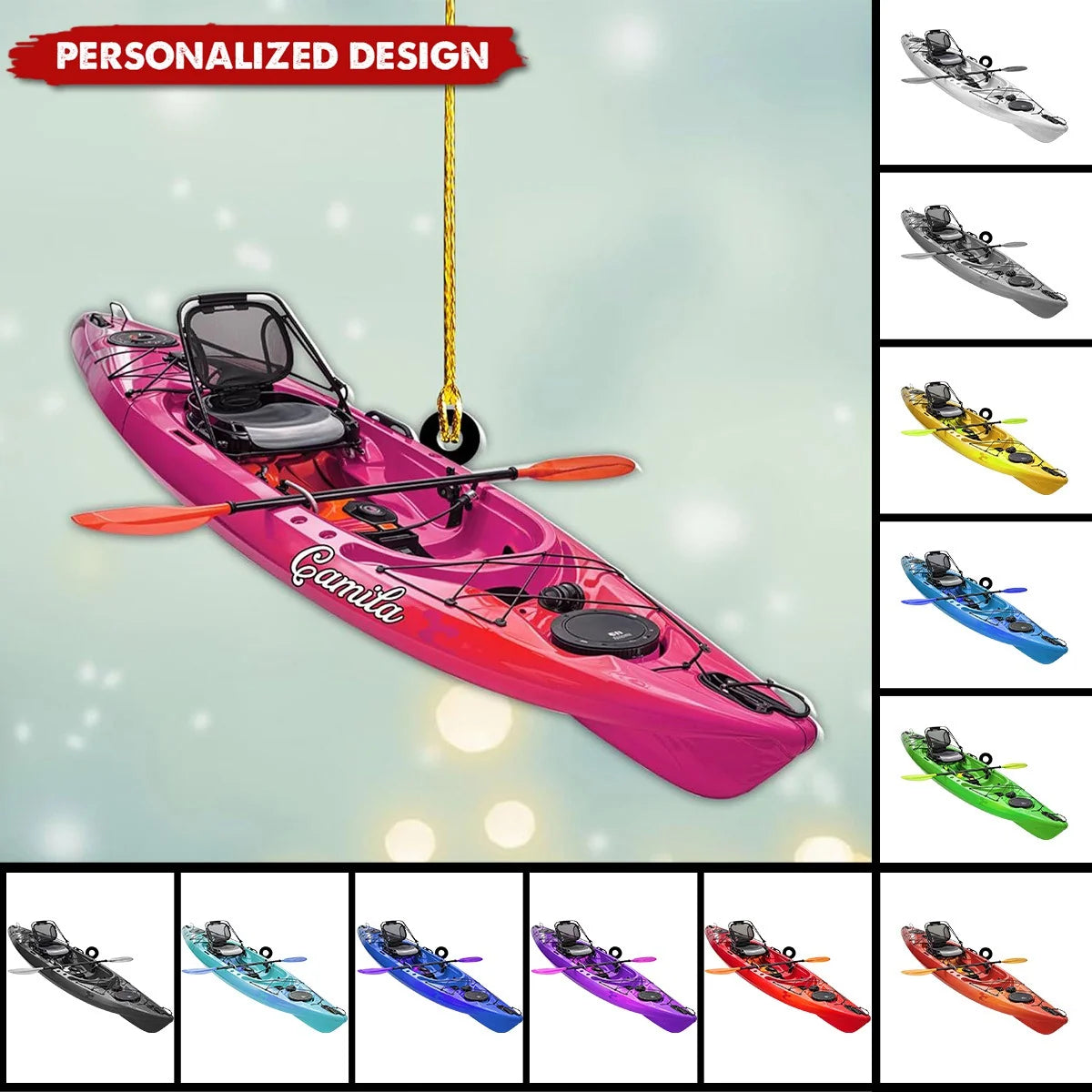 Custom Name Kayak Acrylic Ornament - Personalized Water Sports Paddling Keepsake Gift