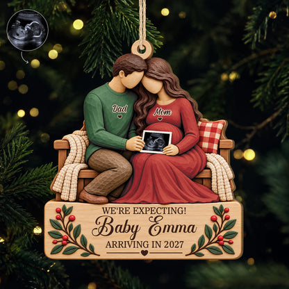 We're Expecting Personalized Wooden Ornament - Christmas Keepsake for Mom & Dad-to-Be