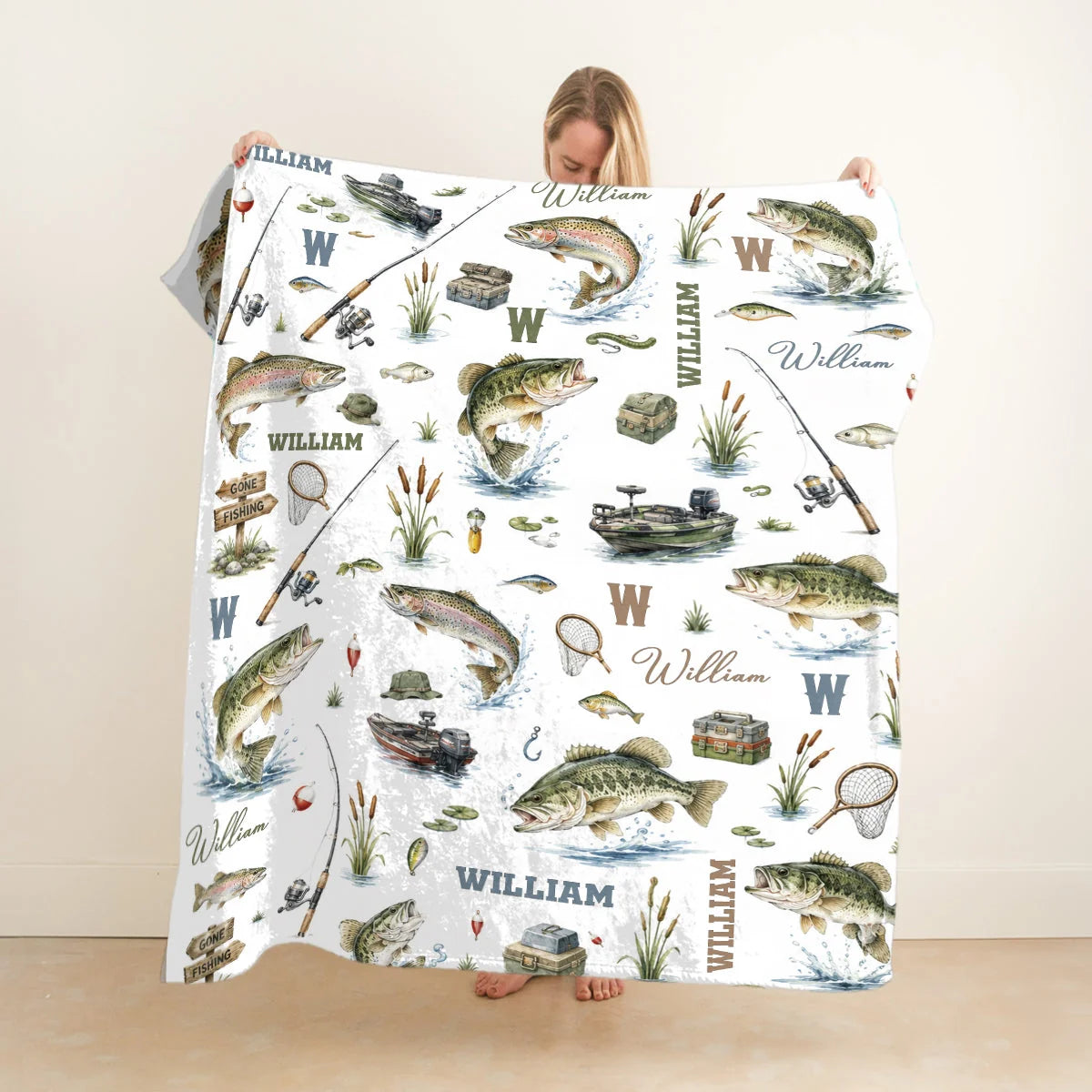 Blanket material and size view - Personalized Baby Fishing Blanket