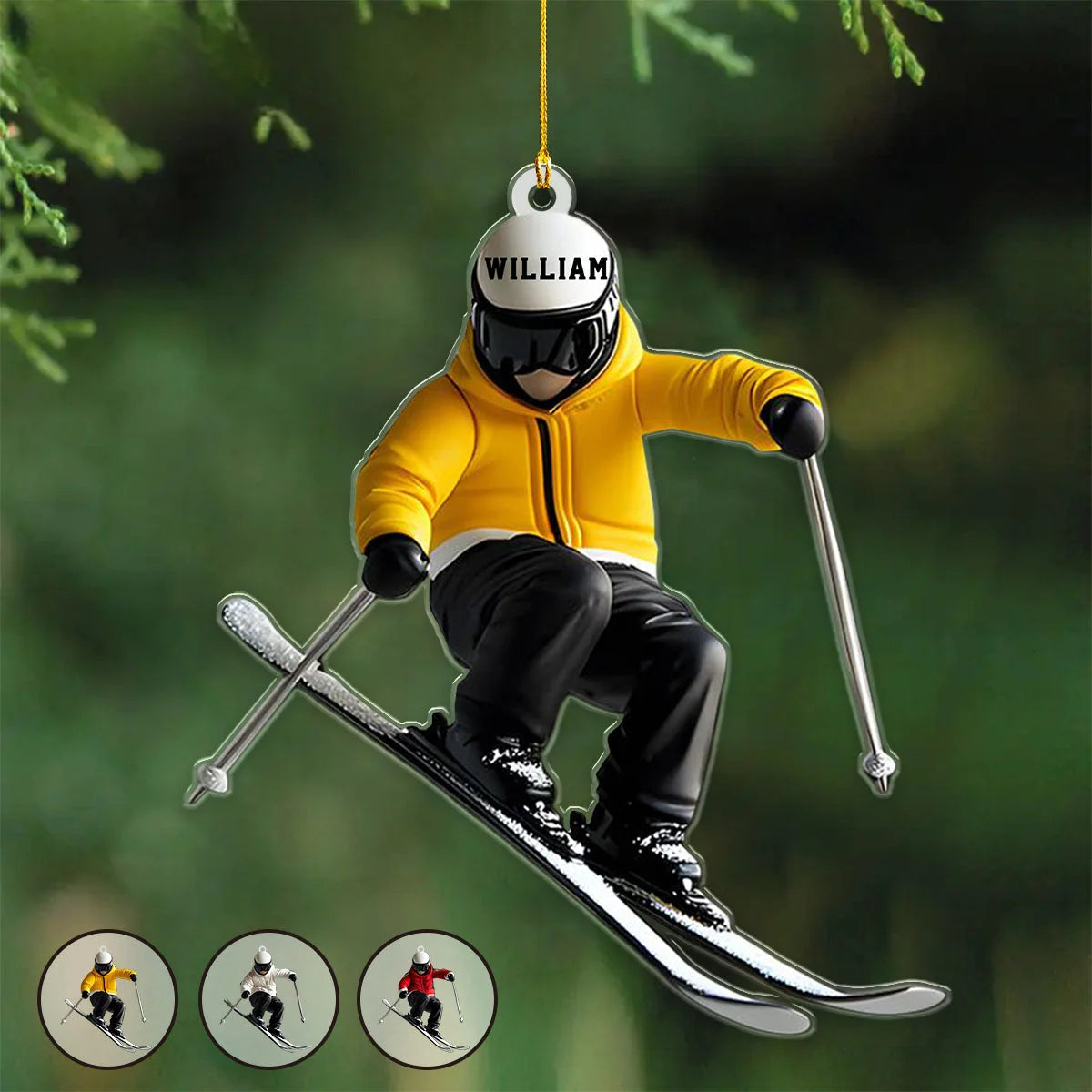 Skiing Action Name Personalized Acrylic Ornament - Winter Holiday Keepsake for Ski Lovers