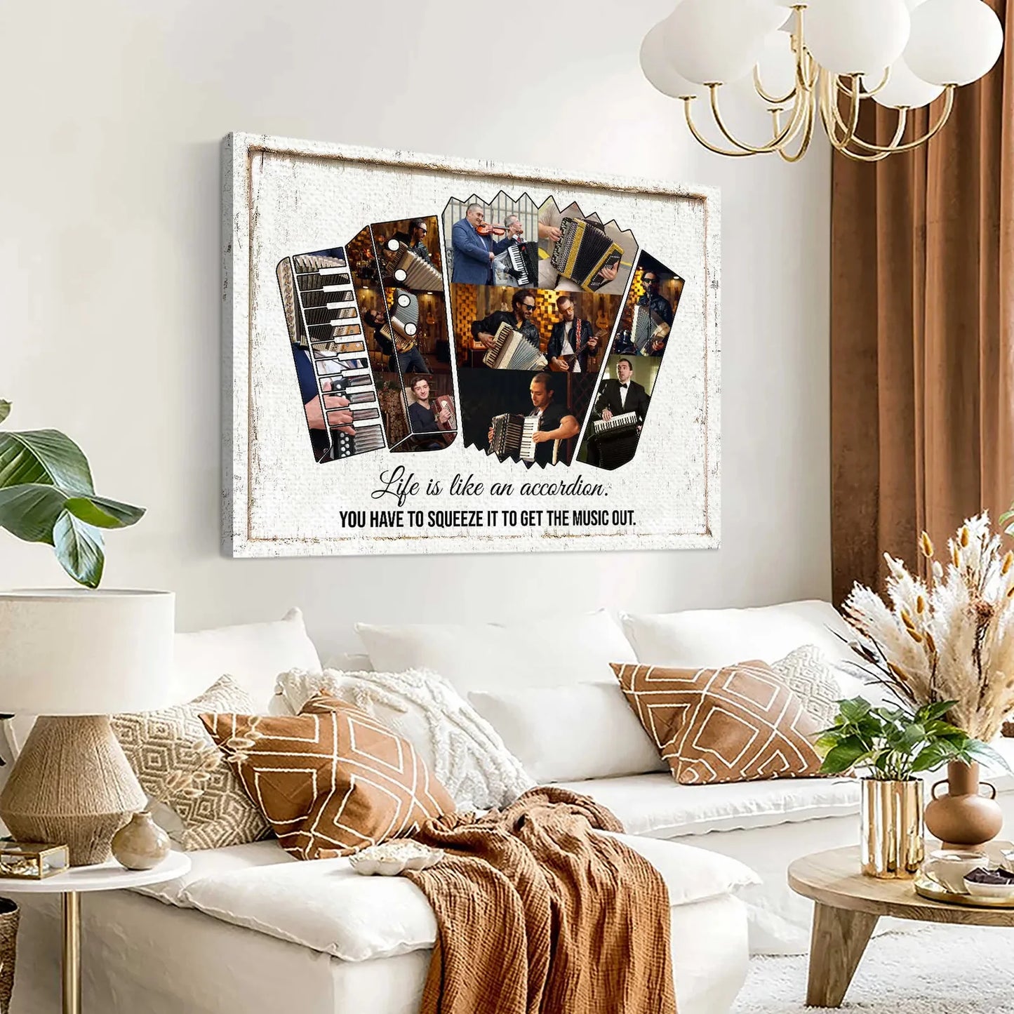 "Life Is Like An Accordion" Personalized Accordion Music Photo Collage Canvas / Poster - Custom Gift For Accordionist Music Studio Decor