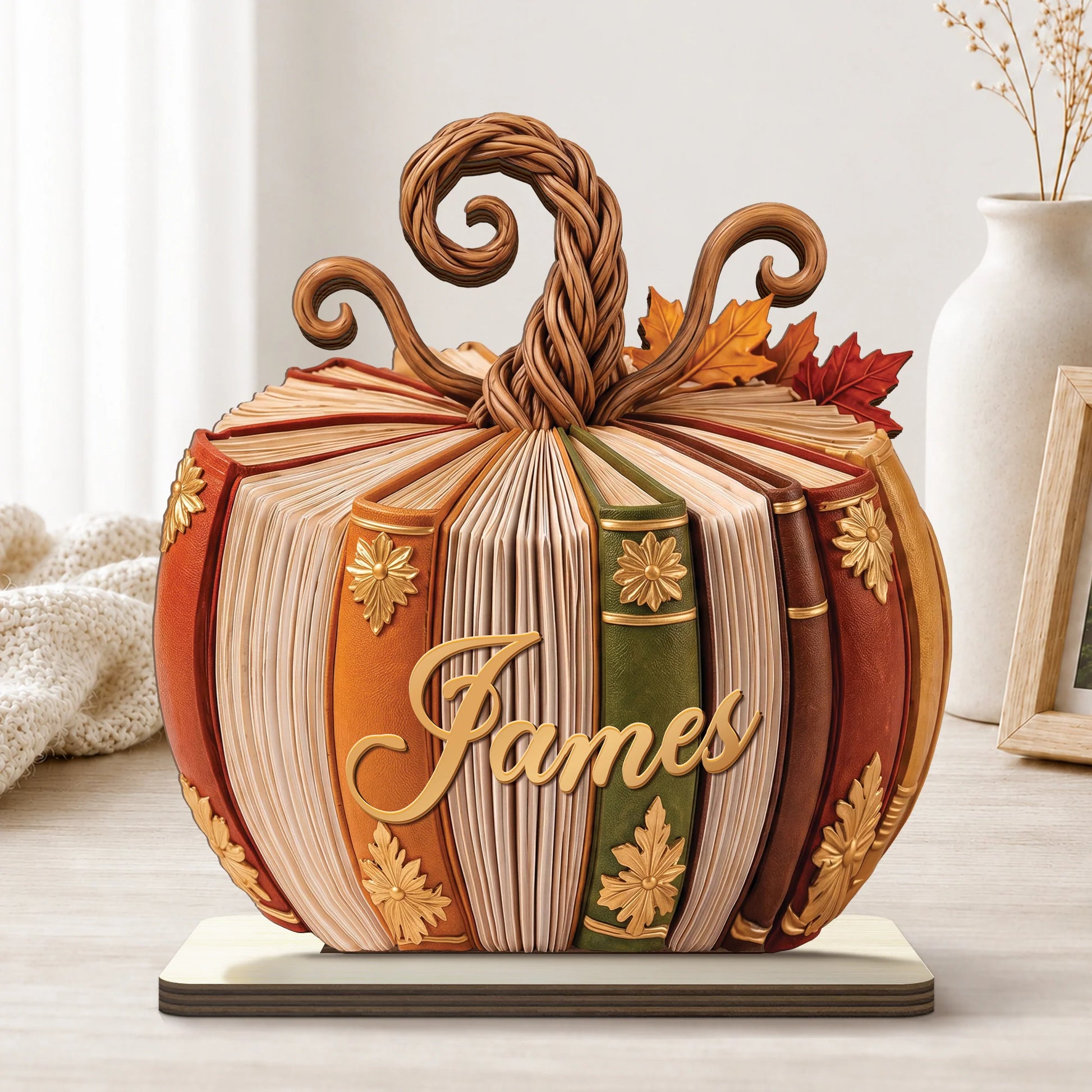 Personalized Pumpkin Book Wooden Plaque - Custom Name Fall Decor Keepsake Gift for Book Lovers