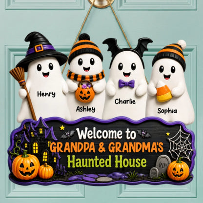 Welcome To Grandma Grandpa Haunted House Sign - Personalized Ghost Family Wood Sign Decor