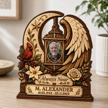 Always Near Custom Photo Memorial Wooden Block - Personalized Keepsake Gift for Family