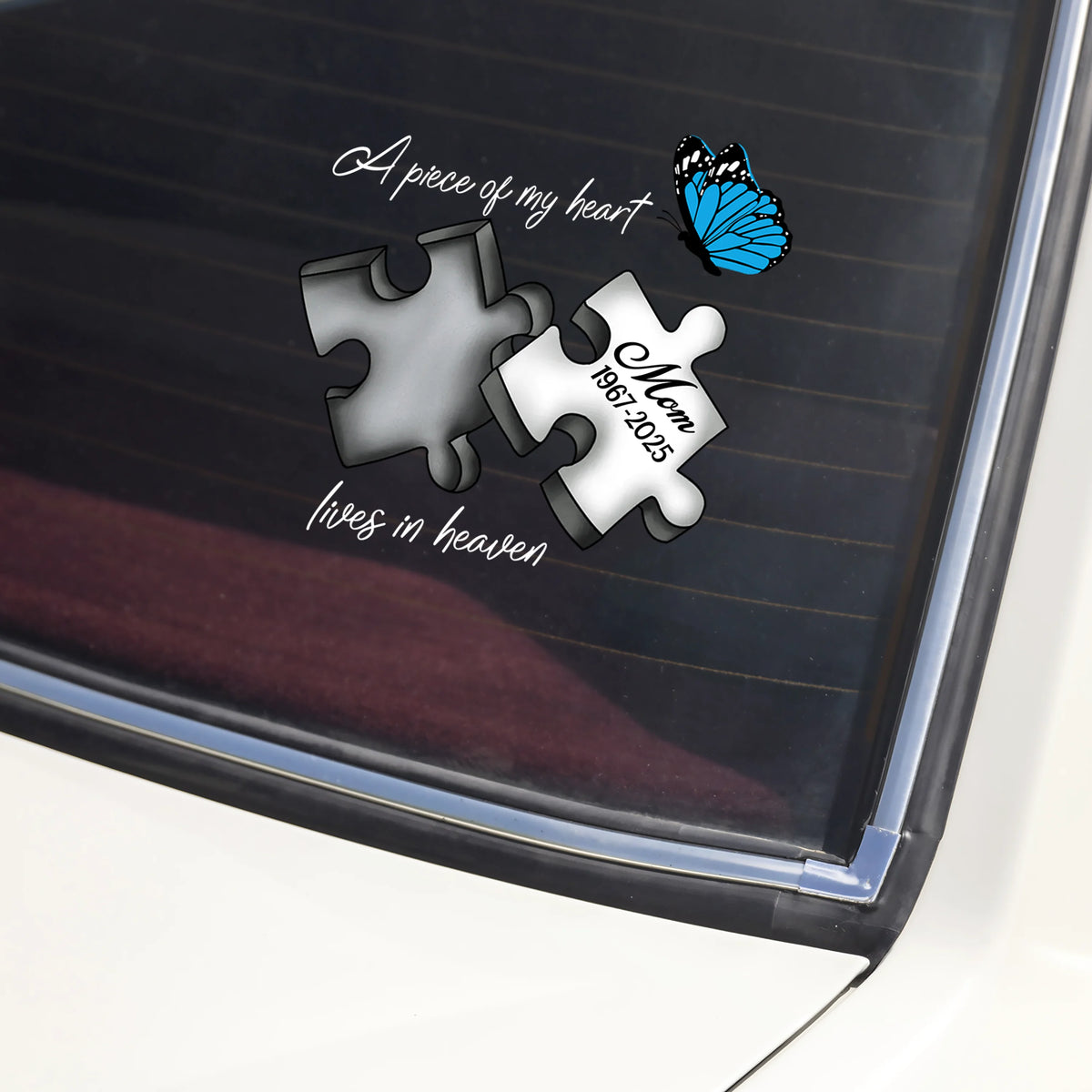 A Piece Of My Heart Lives In Heaven - Personalized Car Window Memorial Decal
