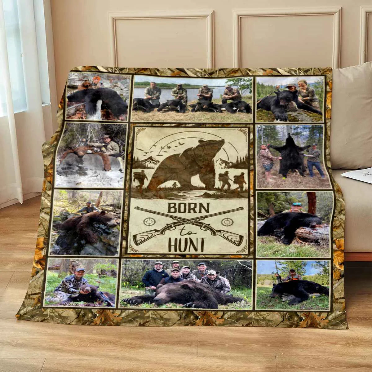 Personalized bear hunting blanket with photo collage print and Life Is Better In The Woods quote for dad image 6