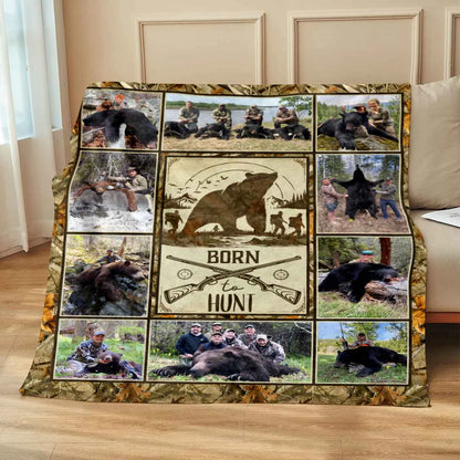 Personalized bear hunting blanket with photo collage print and Life Is Better In The Woods quote for dad image 6
