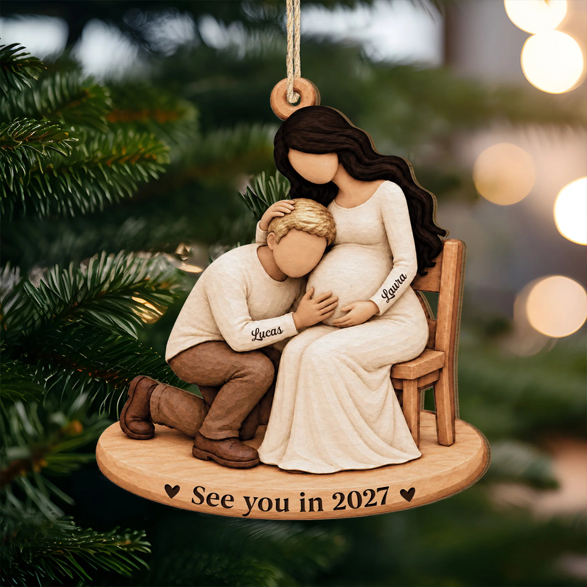 See You in 2027 Personalized Expecting Parents Wood Ornament - Custom Keepsake for Baby Shower & Christmas