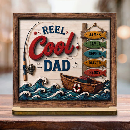 Personalized fishing gift for dad wood plaque with custom kids name fish tokens on a wooden base image 6