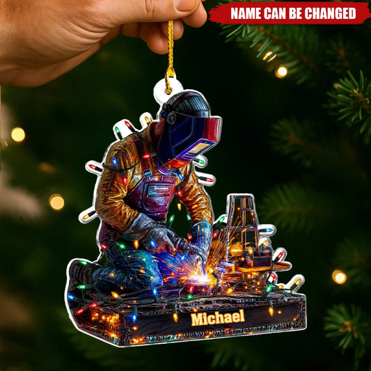 Proud Welder Personalized Acrylic Ornament - Custom Welder Christmas Tree Keepsake Gift for Dad Husband