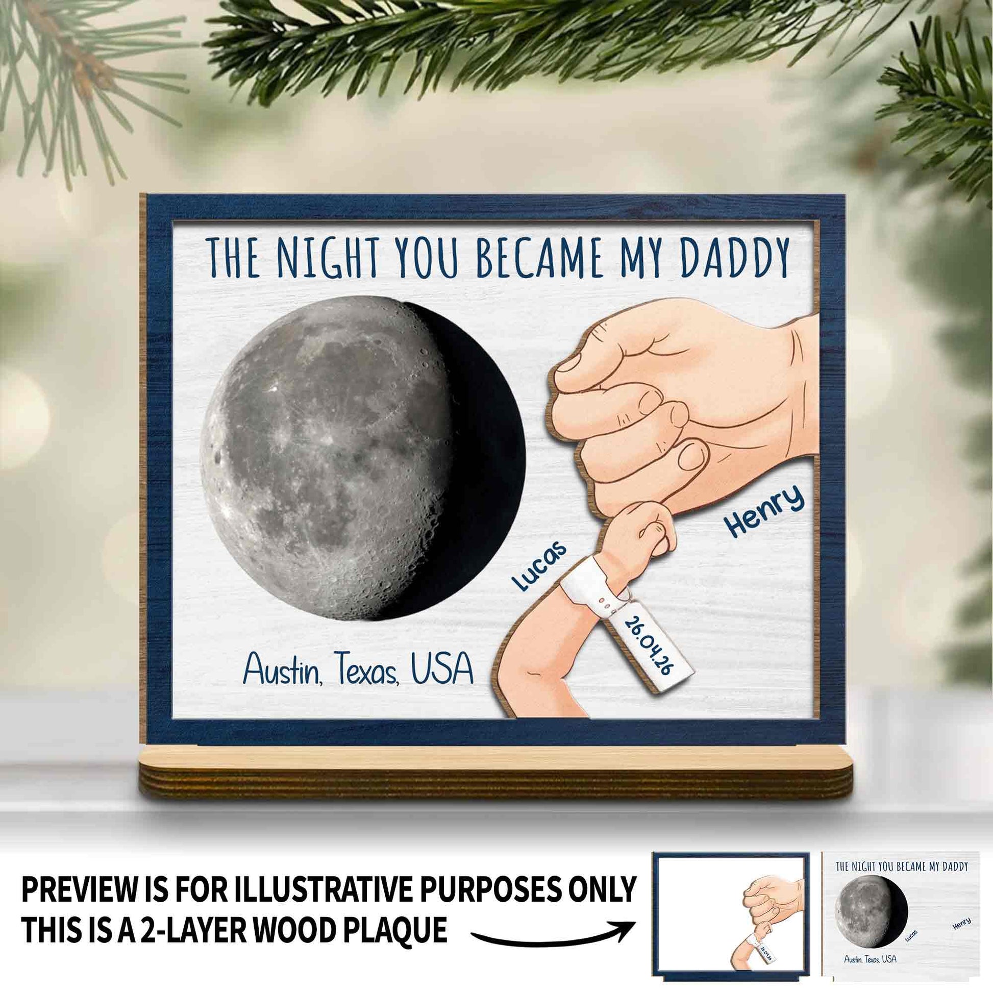 Personalized Father's Day wood plaque gift for dad featuring a custom moon and pinky promise hands design image 6