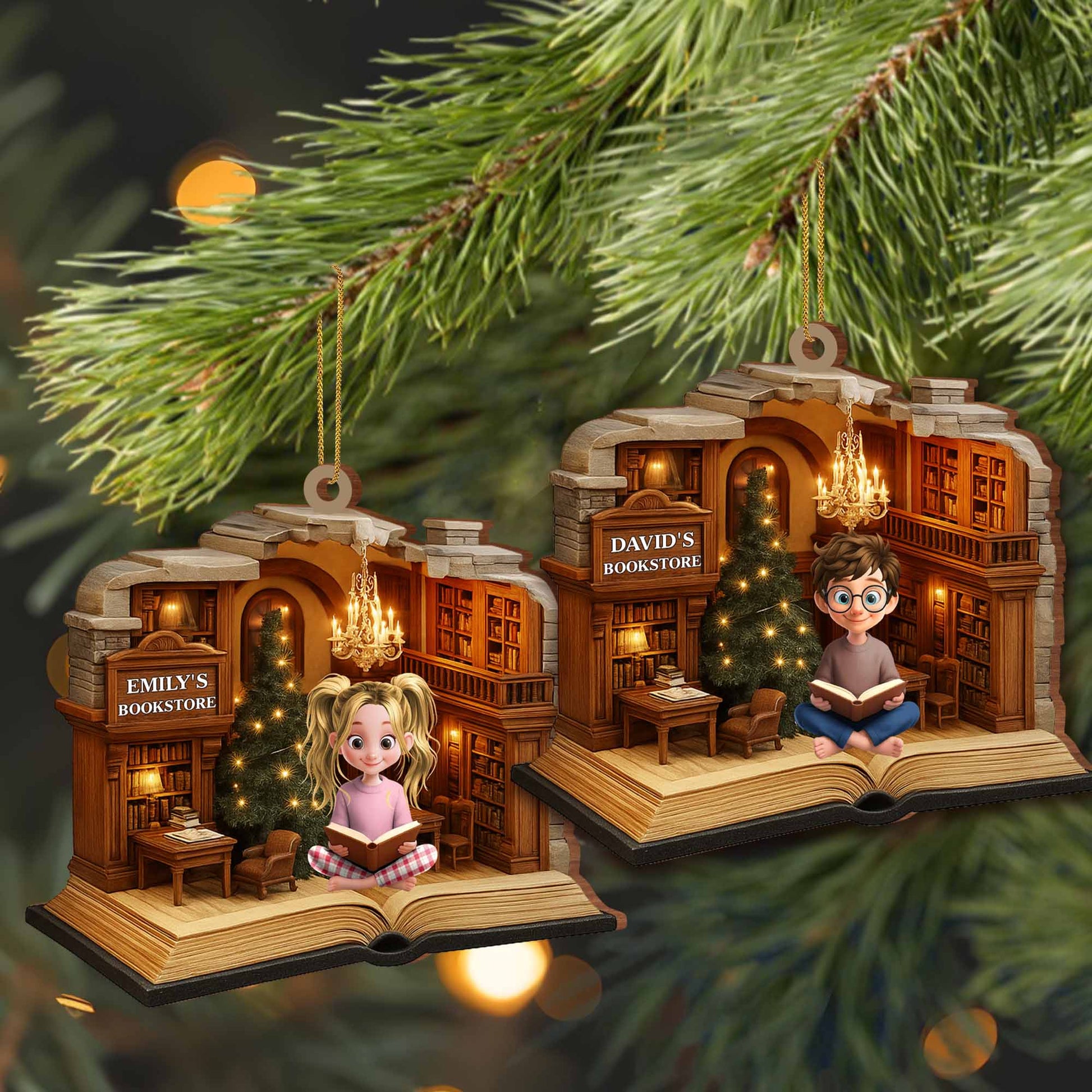 Personalized Library Scene Custom Wood Ornament for Best Friends image 7