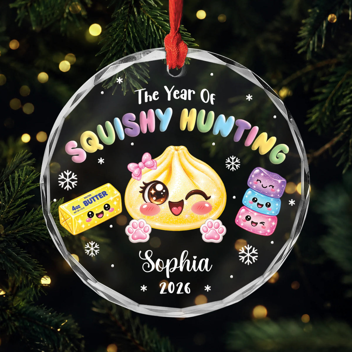 The Year Of Squishy Hunting Personalized Glass Ornament - Custom Christmas Keepsake for Kids