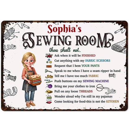 Personalized sewing room rules metal sign with funny rules and custom name for craft room wall decor image 10