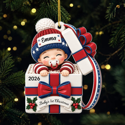 Baby's 1st Christmas Custom Gift Box Acrylic Ornament - Personalized Newborn Keepsake
