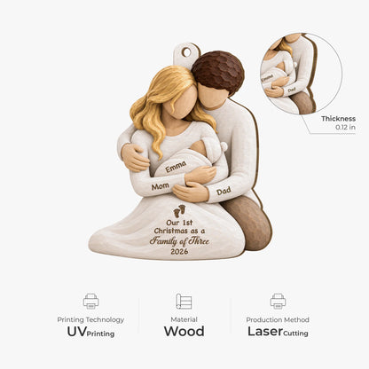 "Our 1st Christmas As A Family" Personalized Wooden Ornament - Keepsake for New Parents