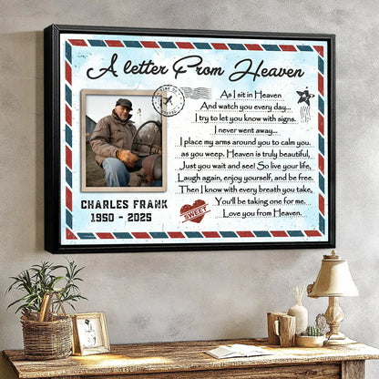 Personalized memorial canvas print featuring A Letter From Heaven poem and custom photo of a loved one image 6