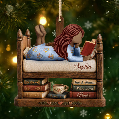 Just A Girl Who Loves Books Personalized Wooden Ornament - Custom Keepsake Gift for Readers