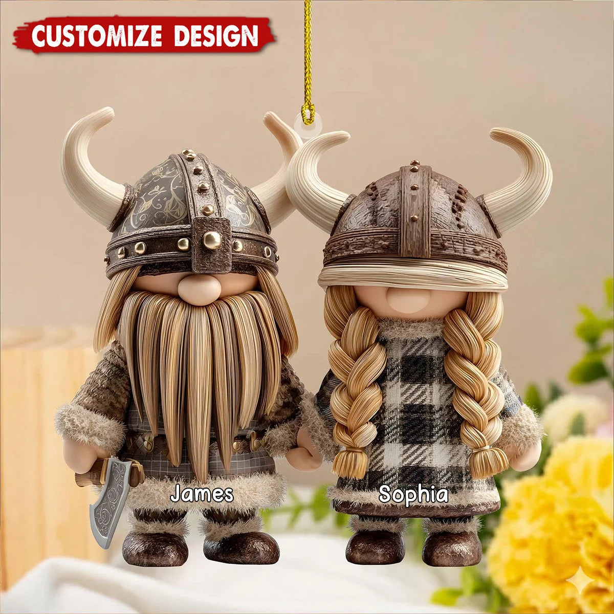 Viking Gnome Couple Personalized Acrylic Ornament - Christmas Gift for Husband & Wife