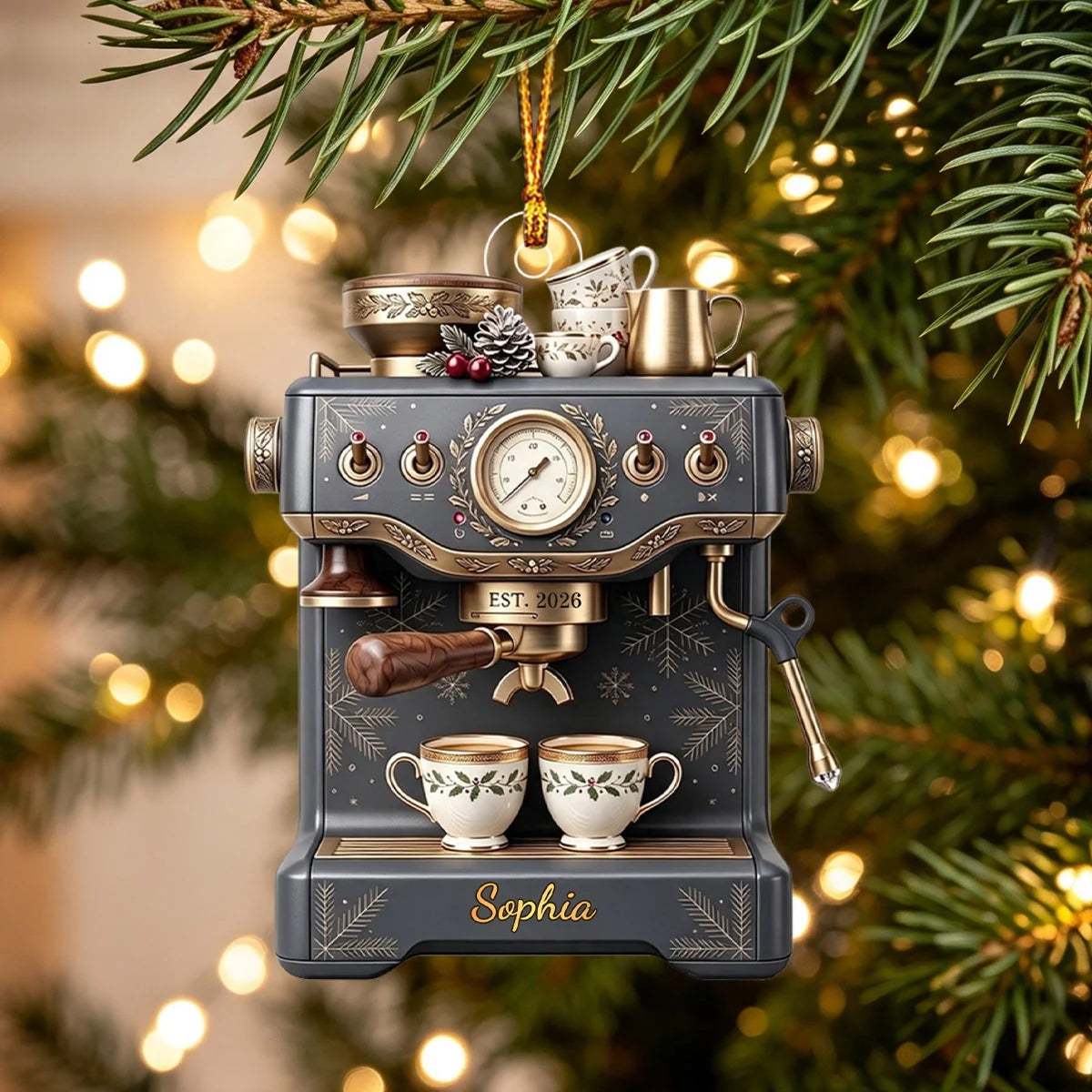 Custom Espresso Machine Acrylic Ornament - Personalized Vintage Coffee Lover Keepsake Gift