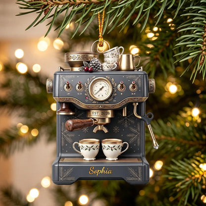 Custom Espresso Machine Acrylic Ornament - Personalized Vintage Coffee Lover Keepsake Gift