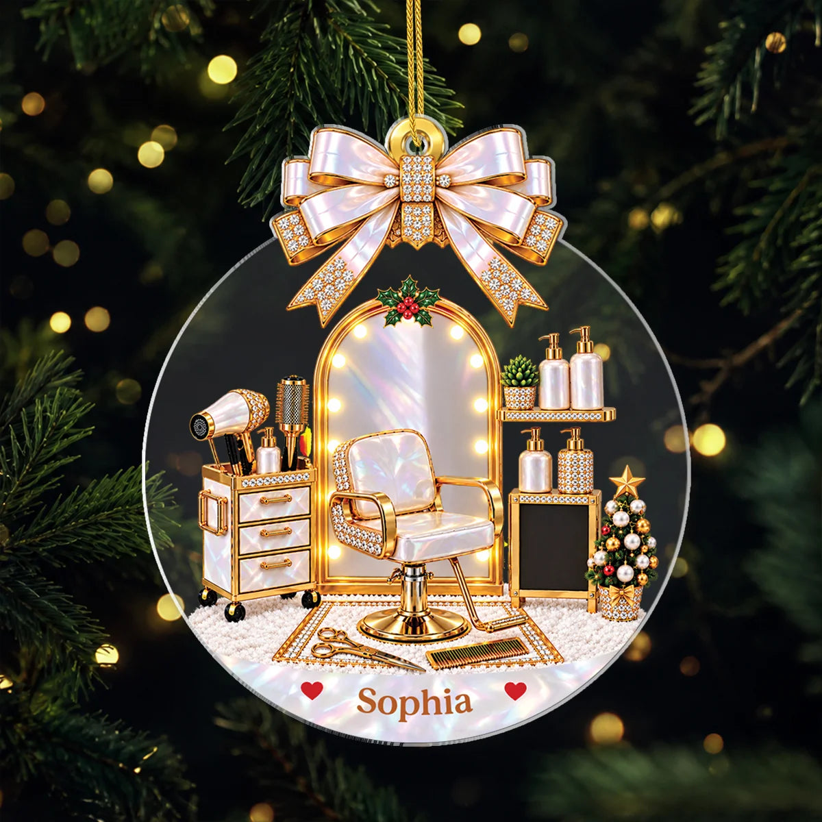 Personalized Hair Salon Acrylic Ornament - Custom Hairstylist Christmas Keepsake