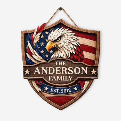 Custom Patriotic Family Wood Sign for Family with personalized design details for meaningful gifting