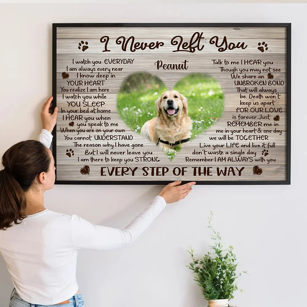 "I Never Left You" Personalized Pet Memorial Canvas / Poster - Custom Dog Photo Remembrance Gift Wall Art