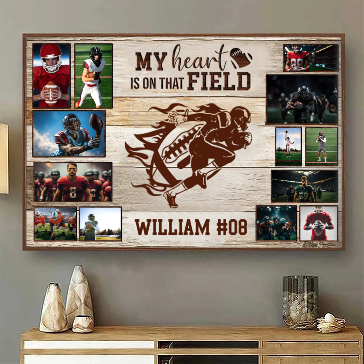Custom Football Photo Canvas for Son/Grandson with personalized design details for meaningful gifting