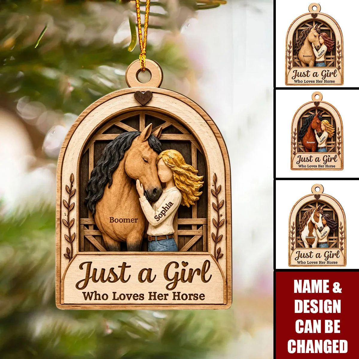 "Just A Girl Who Loves Her Horse" Personalized Wooden Ornament - Custom Equestrian Keepsake Gift for Horse Lovers