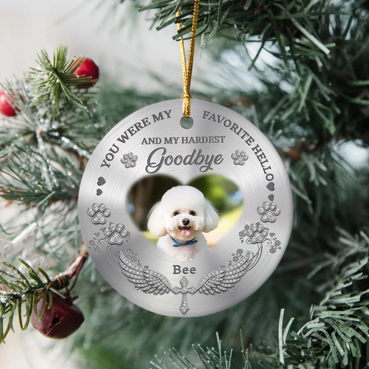"No Longer By My Side" Personalized Ceramic Ornament - Custom Pet Photo Memorial Sympathy Gift