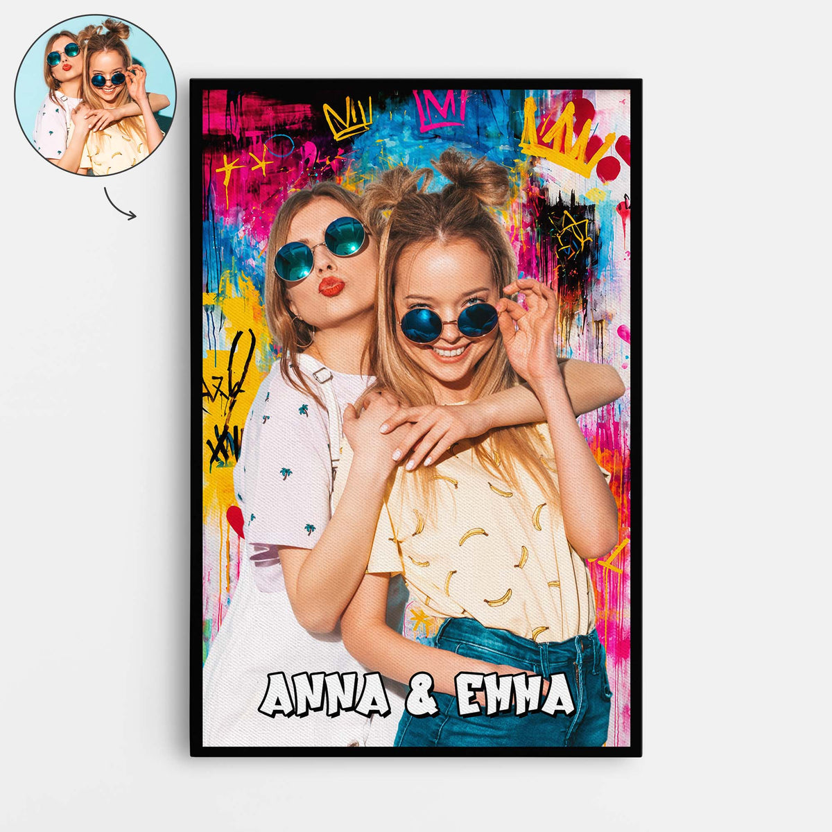 Personalized Graffiti Photo Canvas / Poster - Custom Wall Art Gift for Best Friends & Couples