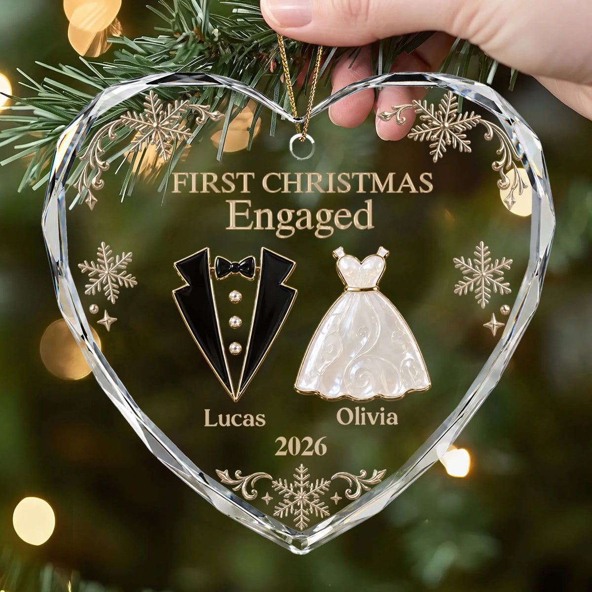 "First Christmas As Mr And Mrs" Glass Heart Ornament - Personalized Couple Holiday Keepsake Gift
