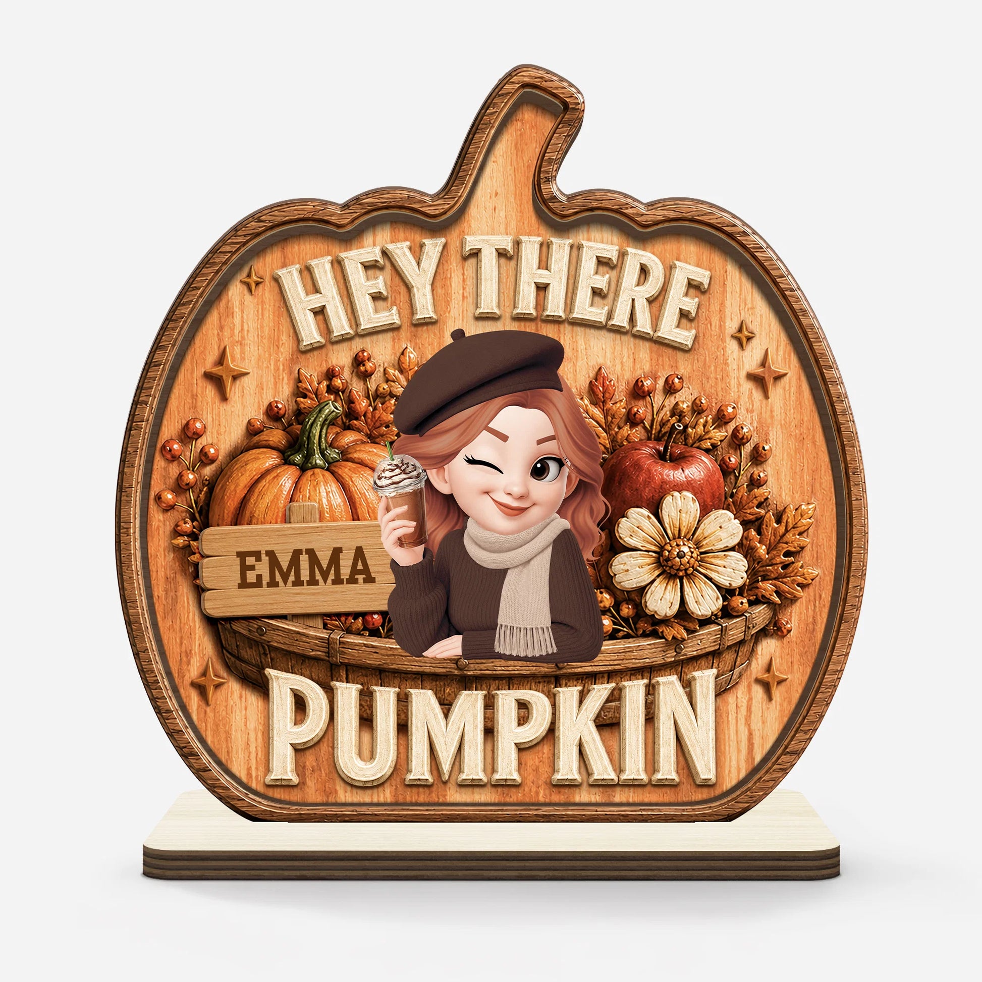 Hey There Pumpkin Custom Fall Wooden Plaque - Personalized Autumn Decor Keepsake Gift