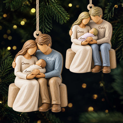 Custom Baby and Parents Wooden Ornament - Personalized Family Keepsake for First Christmas and New Moms