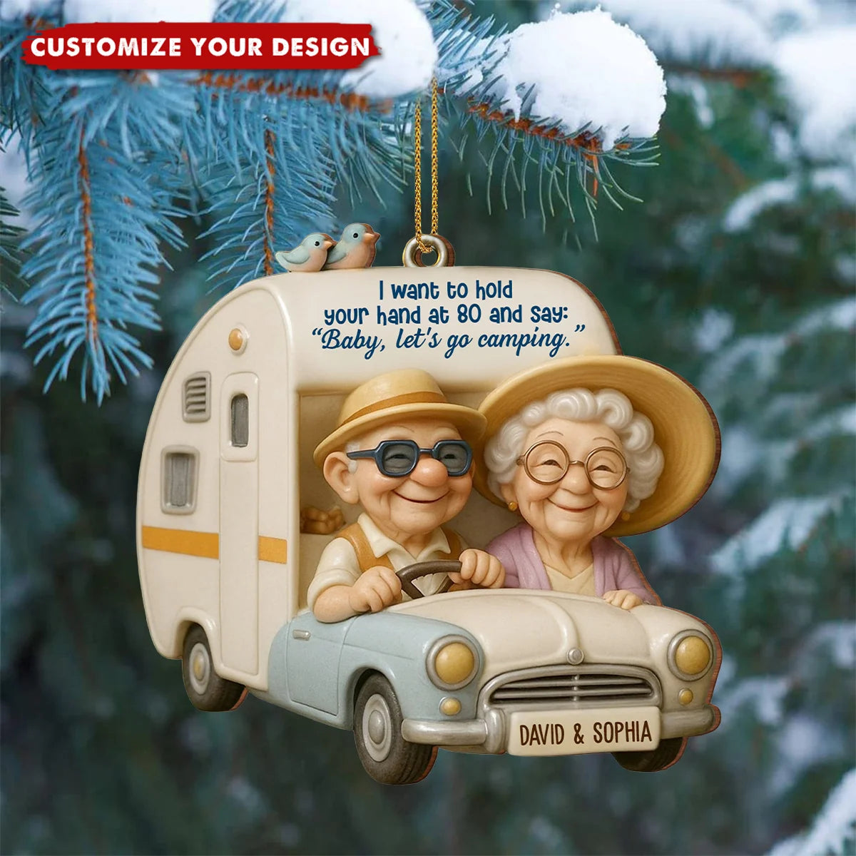 Hold Your Hand At 80 Personalized Wooden Ornament - Camping Gift for Elderly Couples