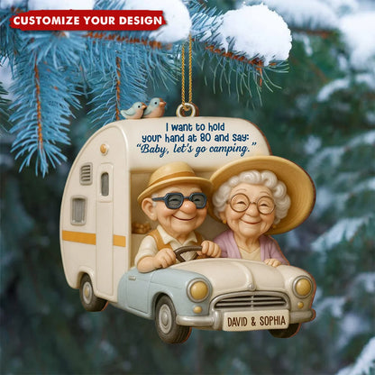 Hold Your Hand At 80 Personalized Wooden Ornament - Camping Gift for Elderly Couples