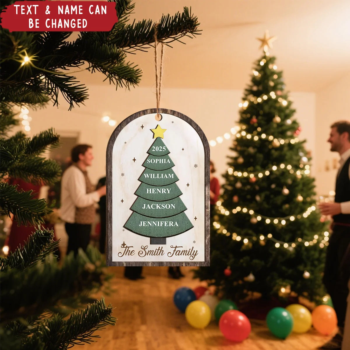 Personalized Christmas Tree Family Love Wooden Ornament - Custom Holiday Keepsake