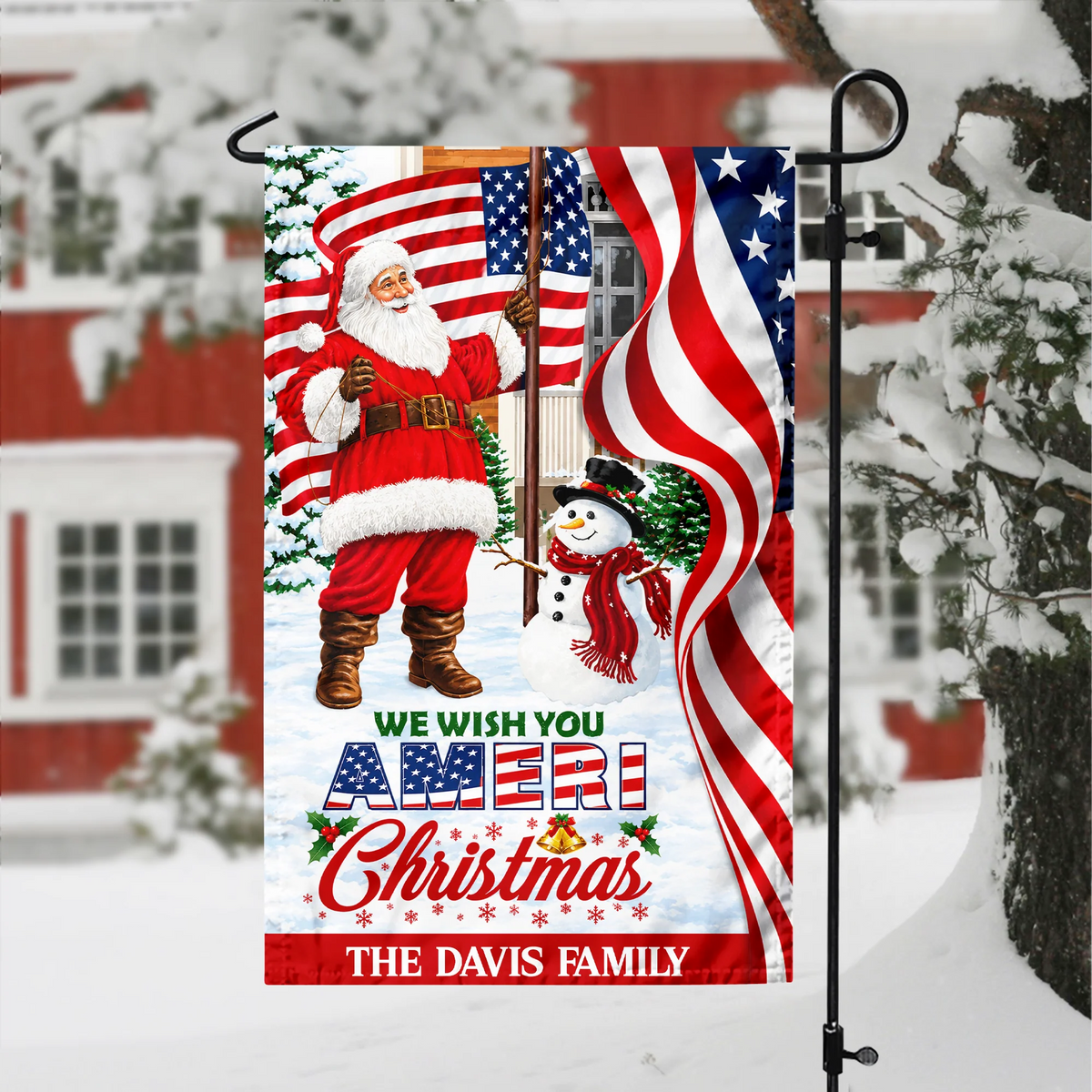 We Wish You Ameri Christmas Personalized Garden Flag - Custom Outdoor Decor for Family
