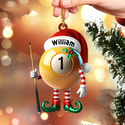 Custom Pool Player Christmas Acrylic Ornament - Personalized Billiard Santa Ball Keepsake Gift for Pool Lovers